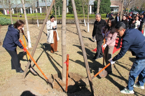 公司園區(qū)“同心林”共同栽下同心樹苗